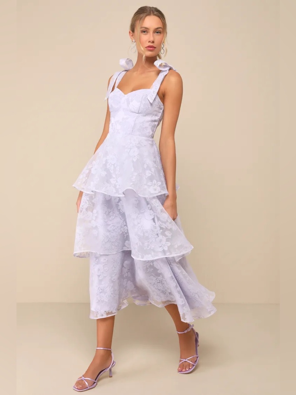 Lulus Glamorous Sweetie Lavender Burnout Tie-Strap Bustier Midi Dress